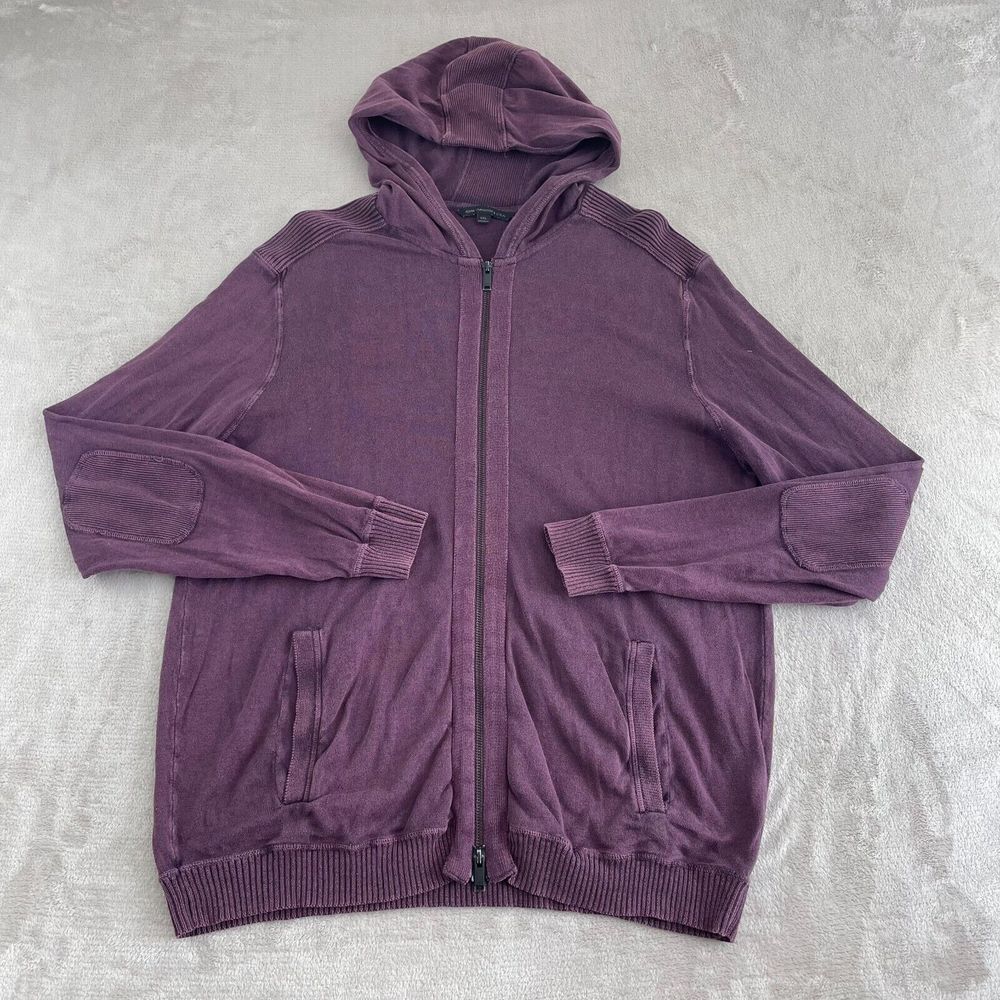 John Varvatos USA Hoodie Men 2XL Wine Knit Full Zip Elbow Patches Designer Rock